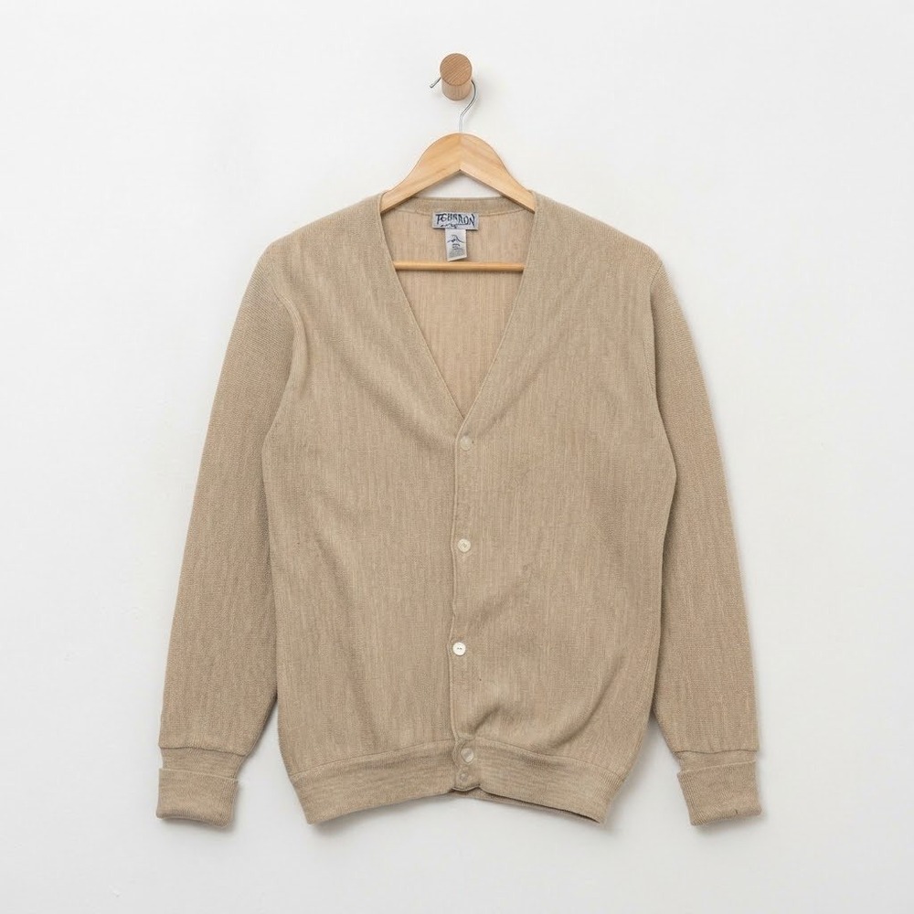 Vintage Grandpacore Beige Knit Cardigan Sweater Cobain Nirvana Penguin Sport L
